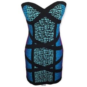 RAMPAGE BLACK, BLUE, & PURPLE STRAPLESS BODYCON DRESS SZ.M EUC .